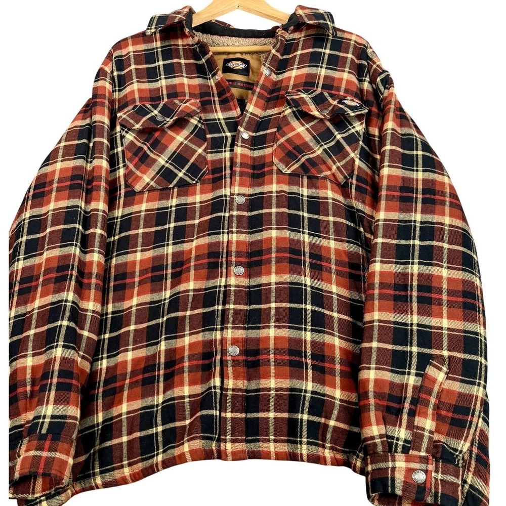 Dickies Sherpa Lined Flannel Jacket Mens XL Red Plaid Workwear Heavyweight